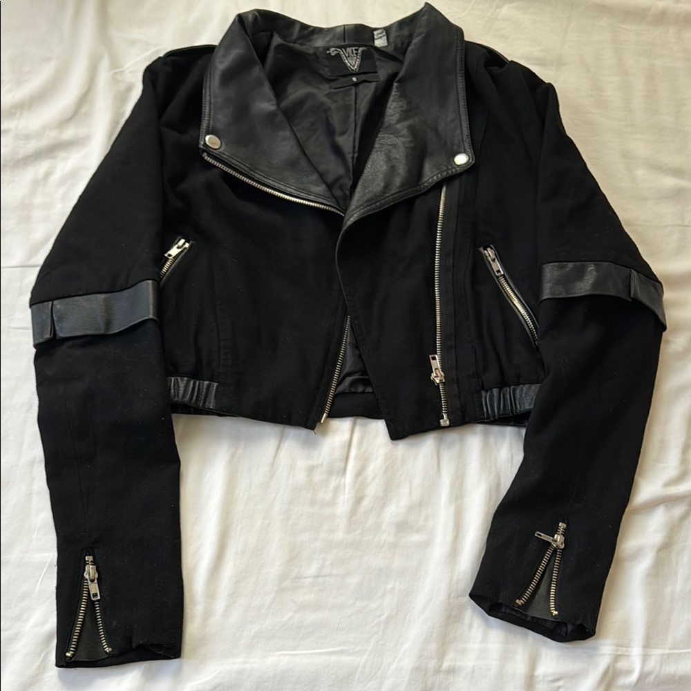 Punk cropped Black Leather Jacket